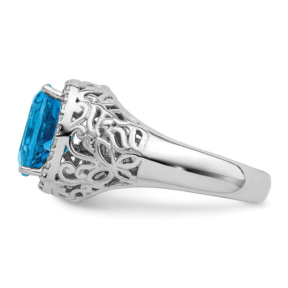 Sterling Silver Rhodium Swiss Blue Topaz & Diamond Ring