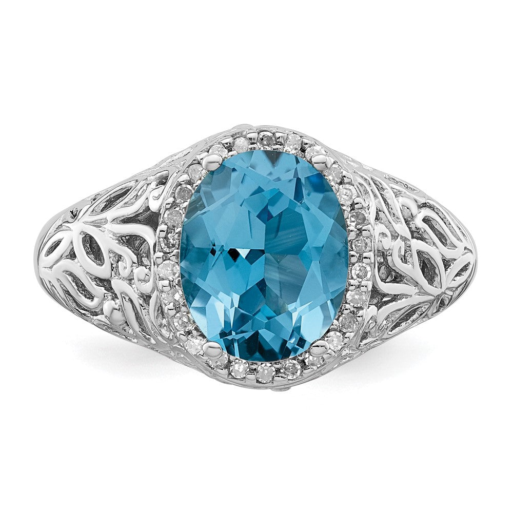 Sterling Silver Rhodium Swiss Blue Topaz & Diamond Ring