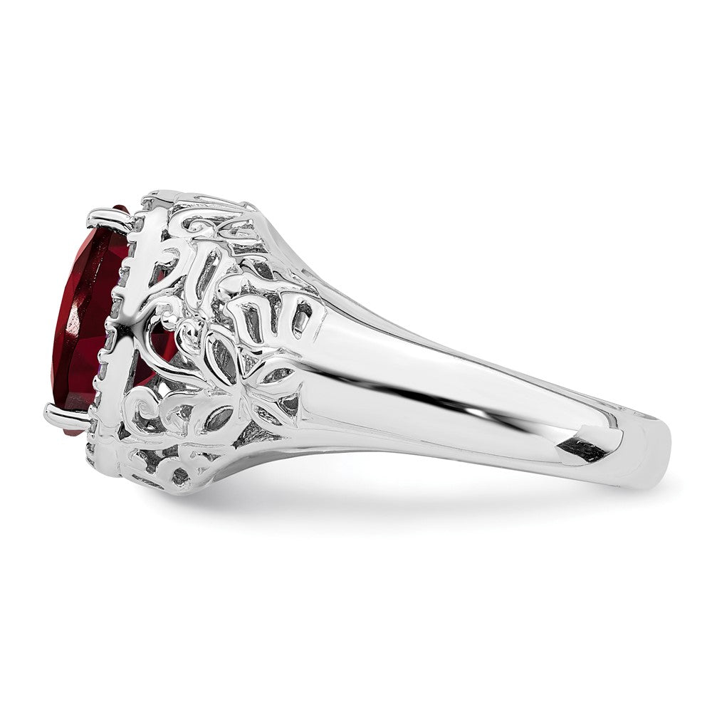 Sterling Silver Rhodium-plated Garnet & Diamond Ring