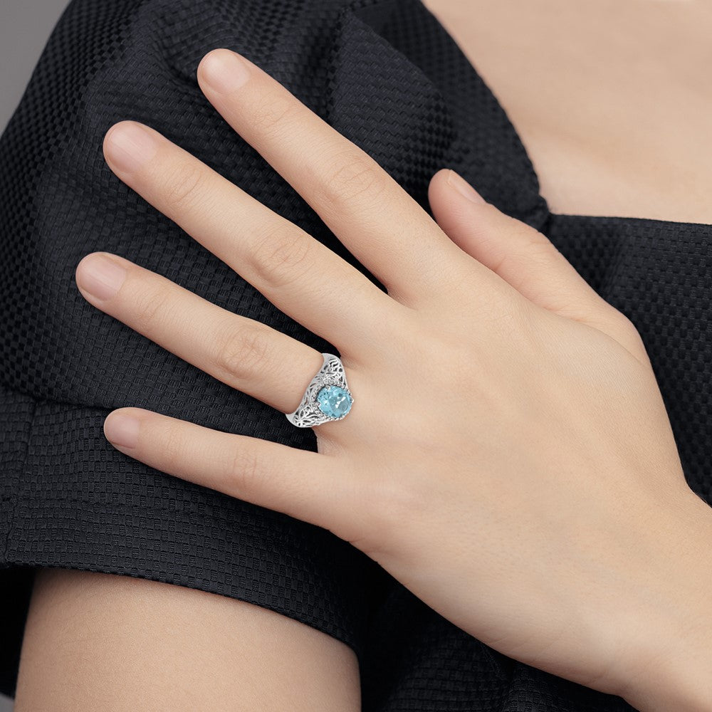 Sterling Silver Rhodium Sky Blue Topaz & Diamond Ring