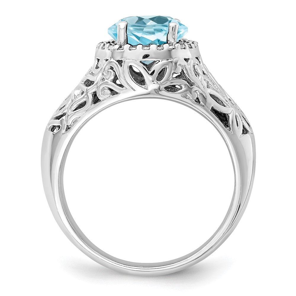 Sterling Silver Rhodium Sky Blue Topaz & Diamond Ring