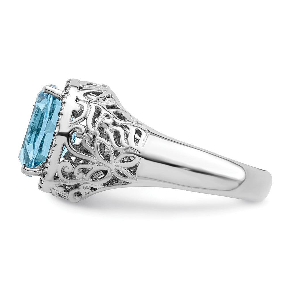 Sterling Silver Rhodium Sky Blue Topaz & Diamond Ring