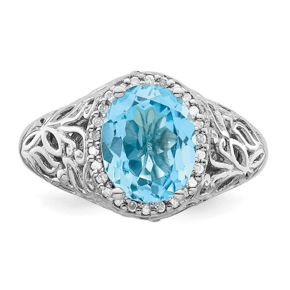 Sterling Silver Rhodium Sky Blue Topaz & Diamond Ring