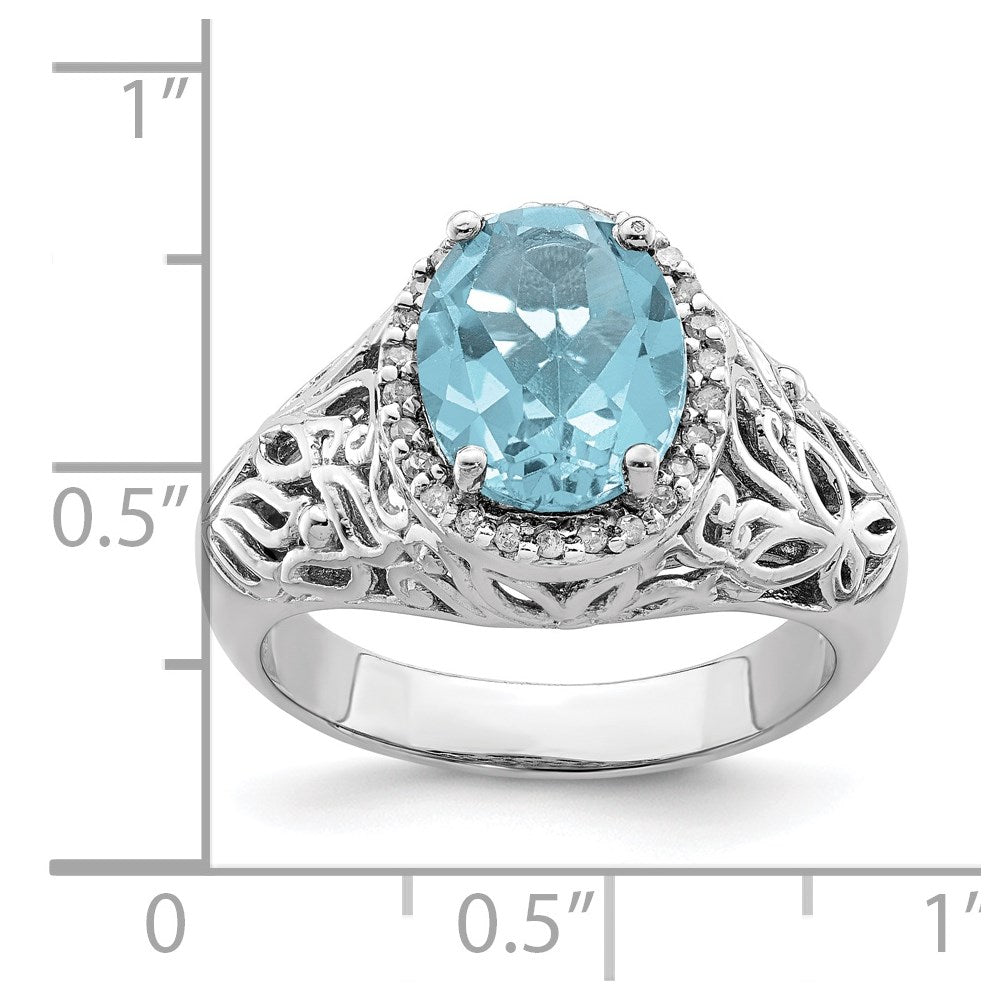 Sterling Silver Rhodium Sky Blue Topaz & Diamond Ring