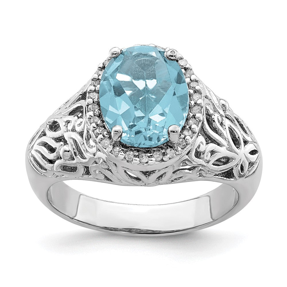 Sterling Silver Rhodium Sky Blue Topaz & Diamond Ring