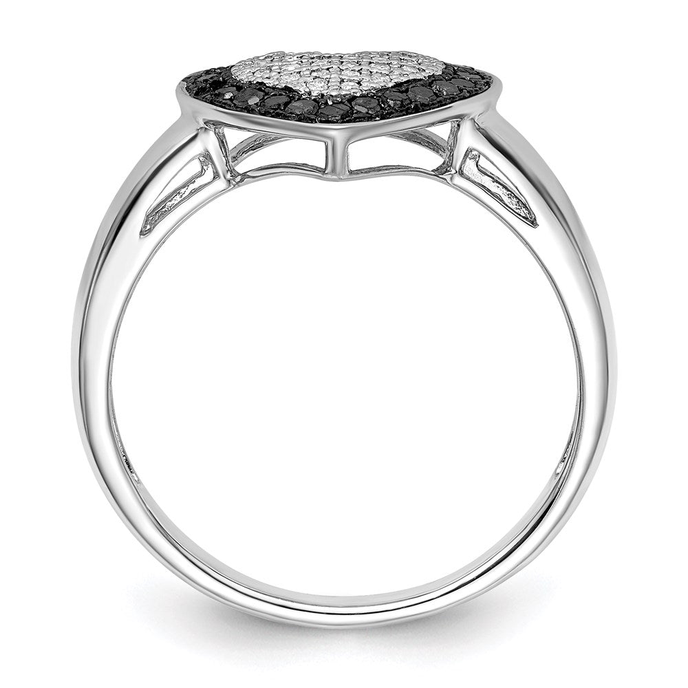 White Night Sterling Silver Rhodium-plated Black and White Diamond Heart Ring