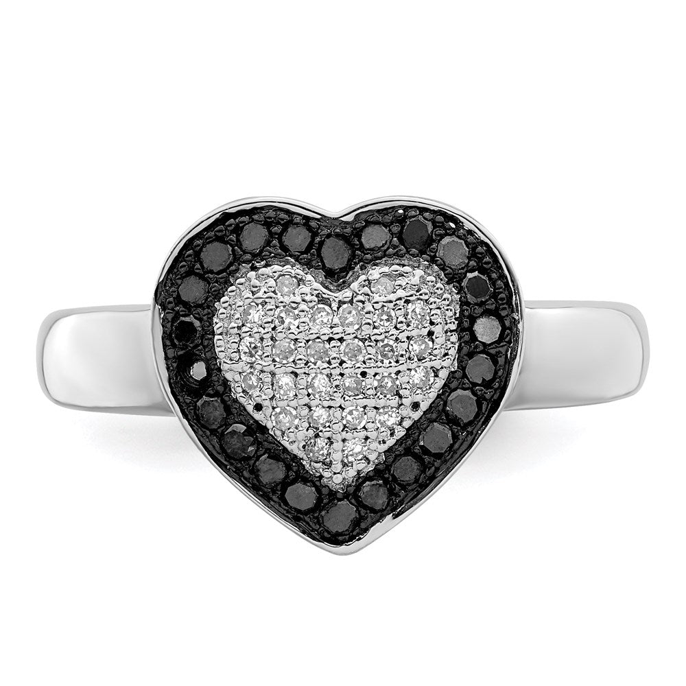 White Night Sterling Silver Rhodium-plated Black and White Diamond Heart Ring