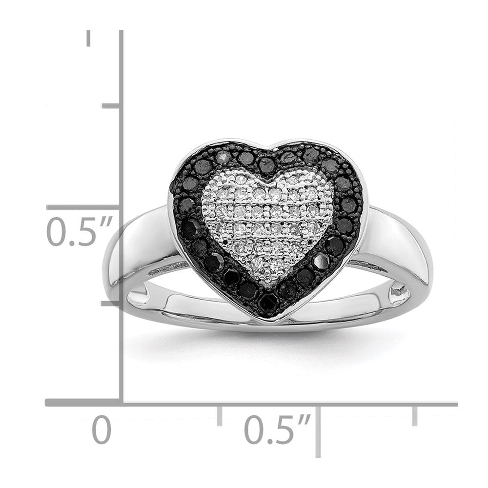 White Night Sterling Silver Rhodium-plated Black and White Diamond Heart Ring