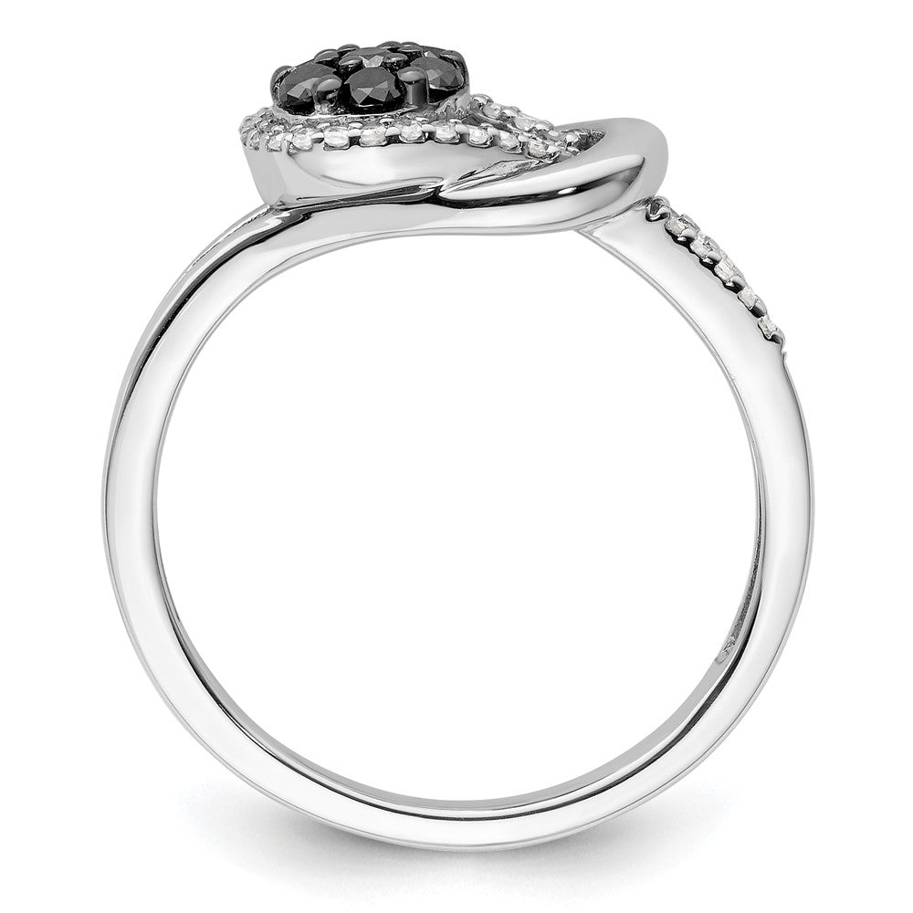 White Night Sterling Silver Rhodium-plated Black and White Diamond Love Knot Ring