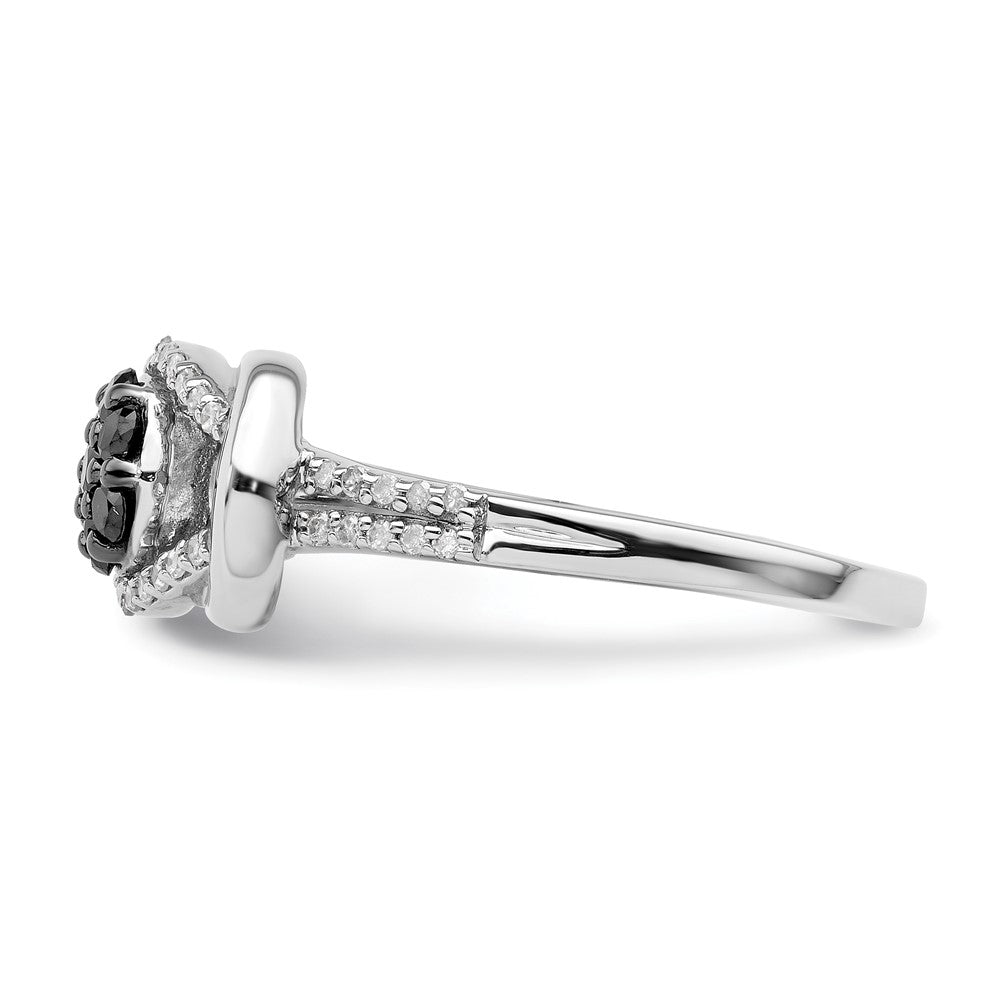 White Night Sterling Silver Rhodium-plated Black and White Diamond Love Knot Ring