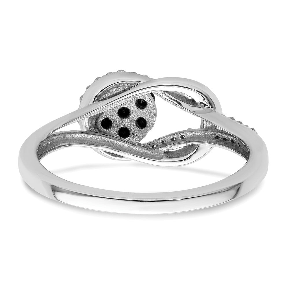 White Night Sterling Silver Rhodium-plated Black and White Diamond Love Knot Ring