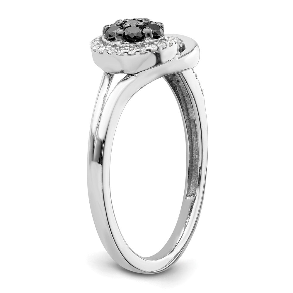 White Night Sterling Silver Rhodium-plated Black and White Diamond Love Knot Ring