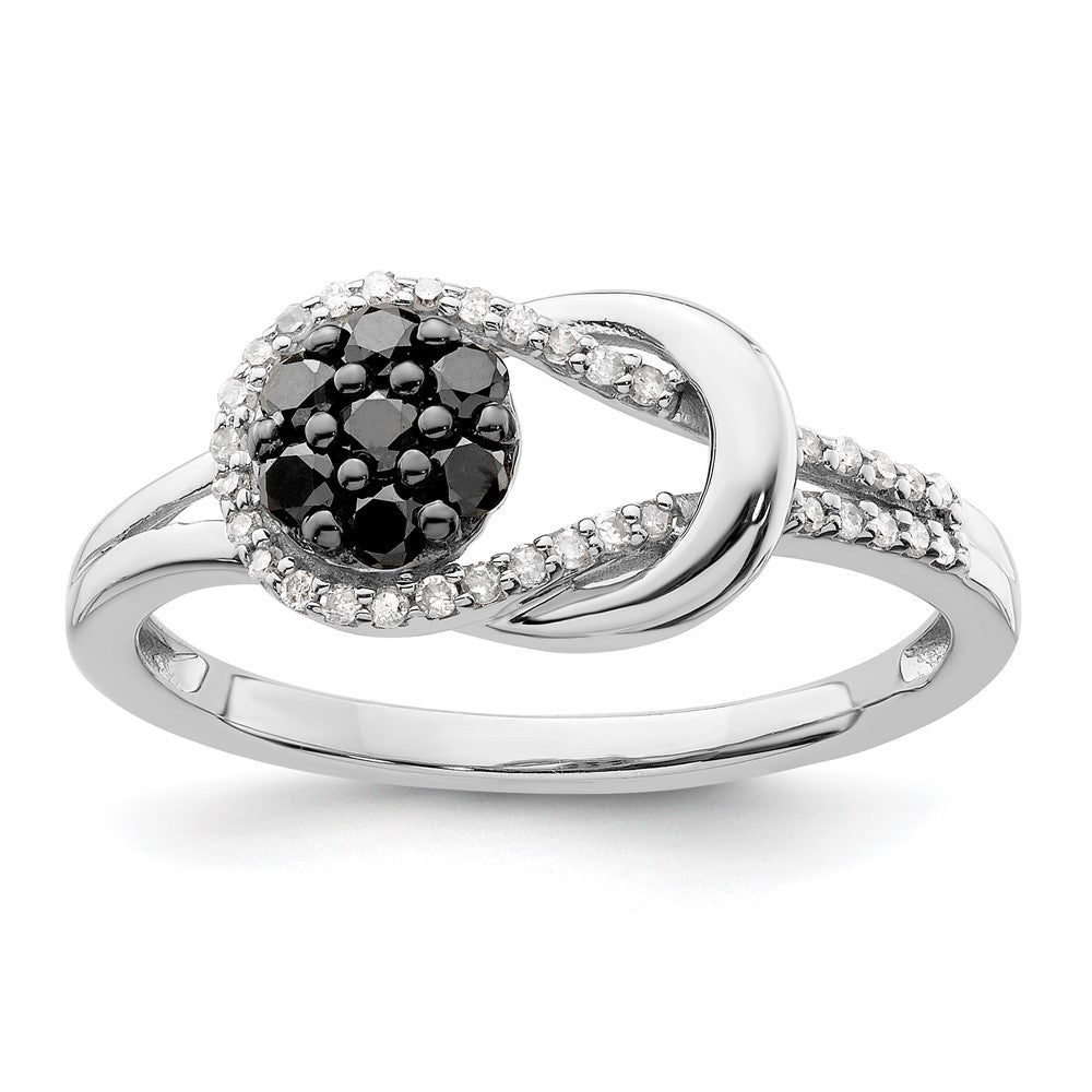 White Night Sterling Silver Rhodium-plated Black and White Diamond Love Knot Ring