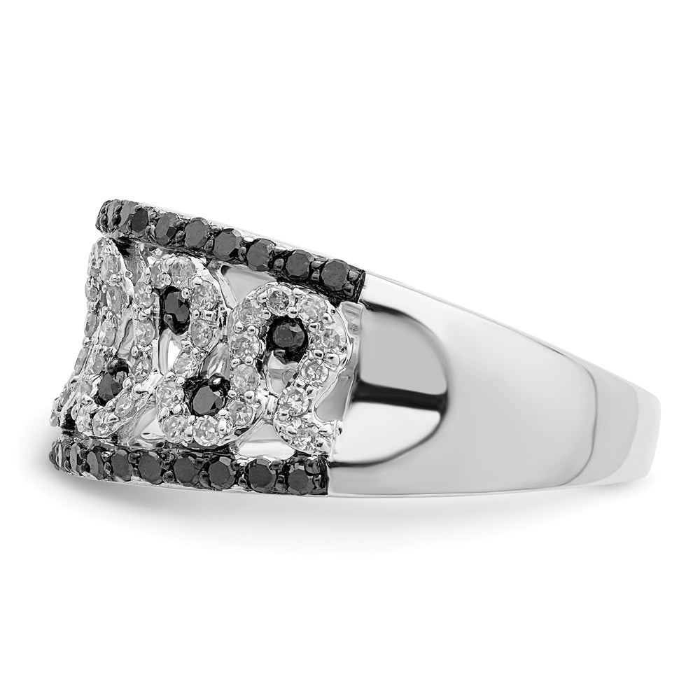 White Night Sterling Silver Rhodium-plated Black and White Diamond Ring