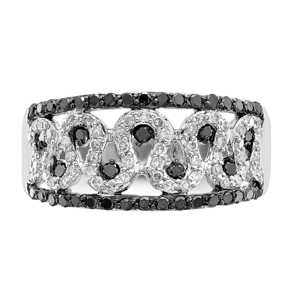 White Night Sterling Silver Rhodium-plated Black and White Diamond Ring