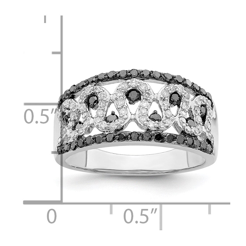 White Night Sterling Silver Rhodium-plated Black and White Diamond Ring