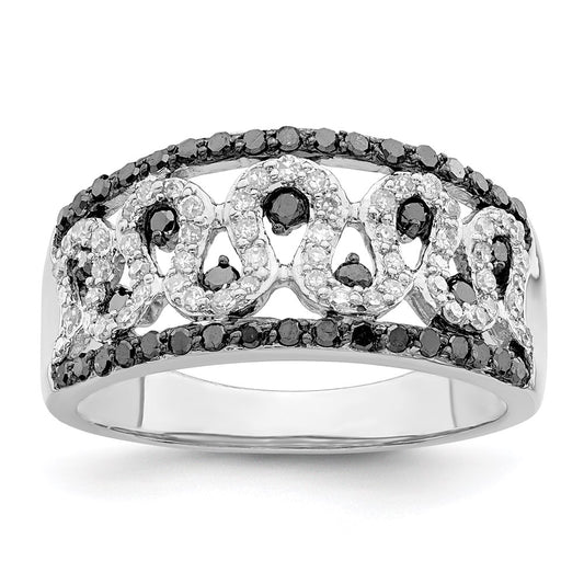 White Night Sterling Silver Rhodium-plated Black and White Diamond Ring