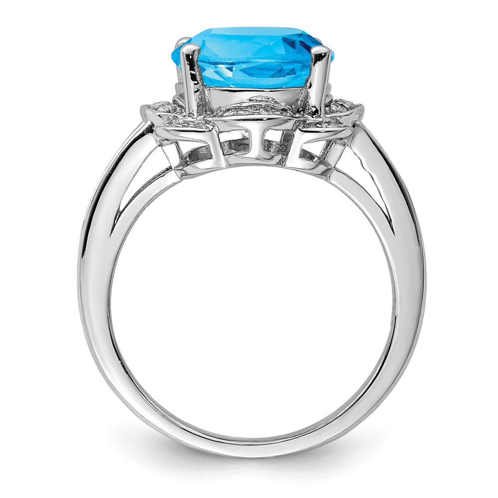 Sterling Silver Rhodium Swiss Blue Topaz & Diamond Ring