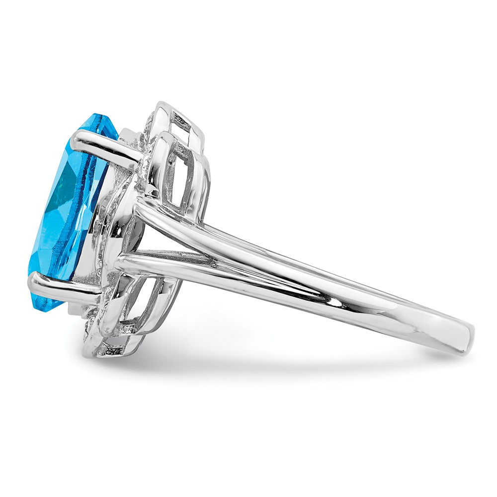 Sterling Silver Rhodium Swiss Blue Topaz & Diamond Ring