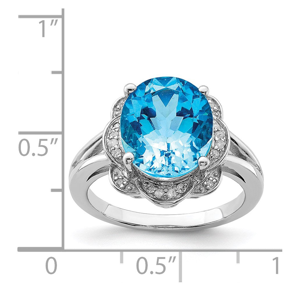 Sterling Silver Rhodium Swiss Blue Topaz & Diamond Ring