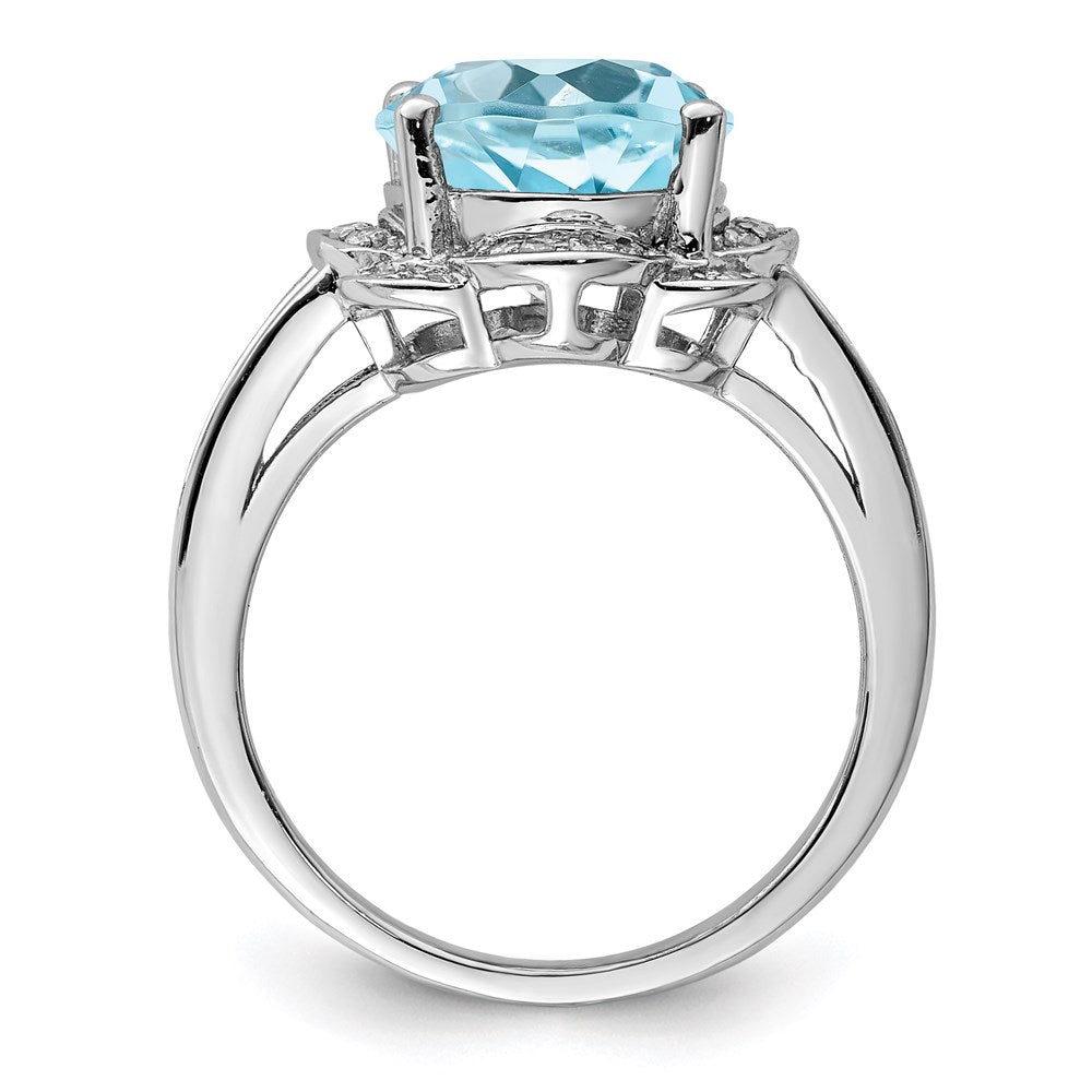 Sterling Silver Rhodium Sky Blue Topaz & Diamond Ring