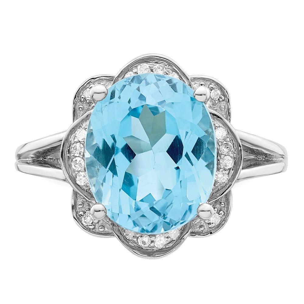 Sterling Silver Rhodium Sky Blue Topaz & Diamond Ring