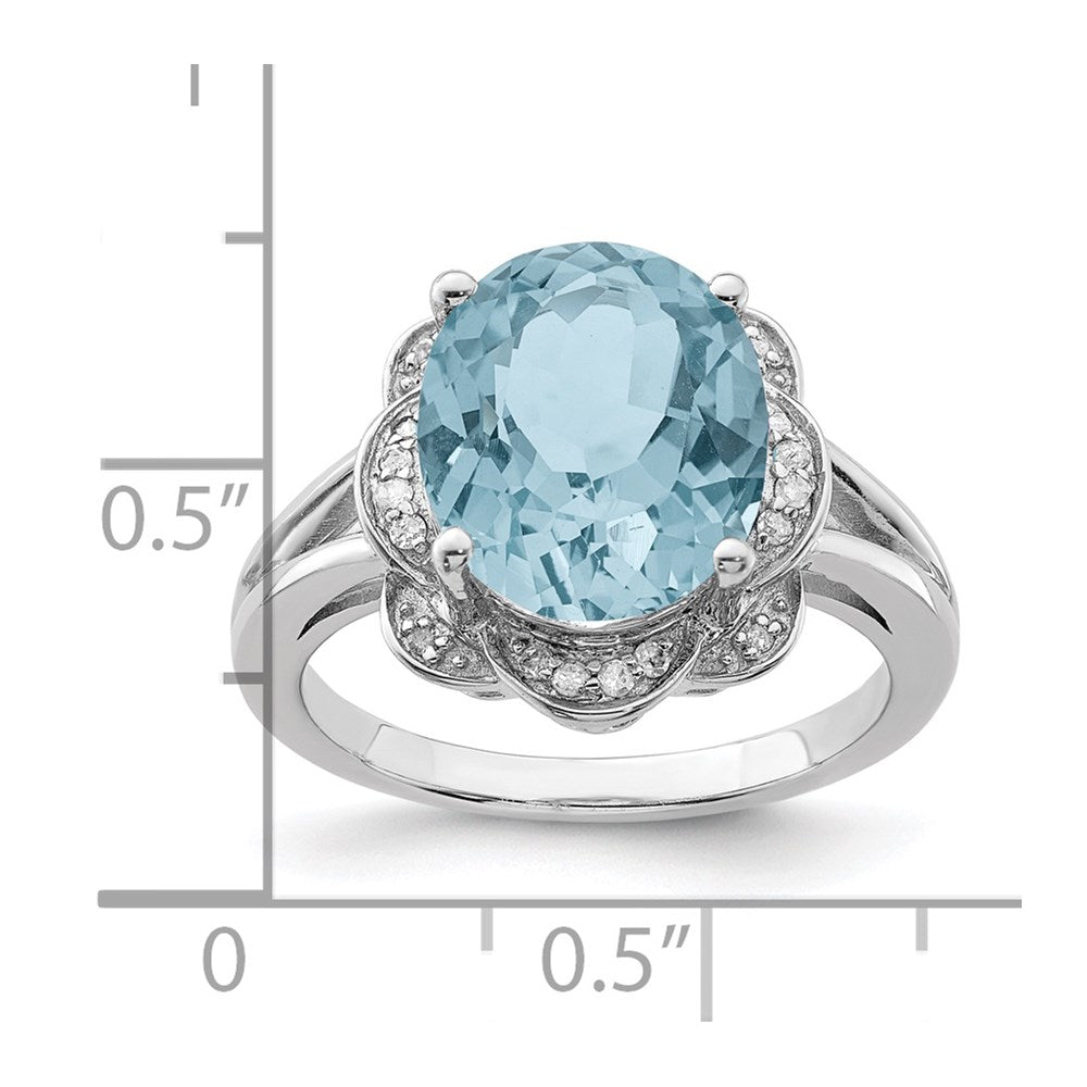 Sterling Silver Rhodium Sky Blue Topaz & Diamond Ring