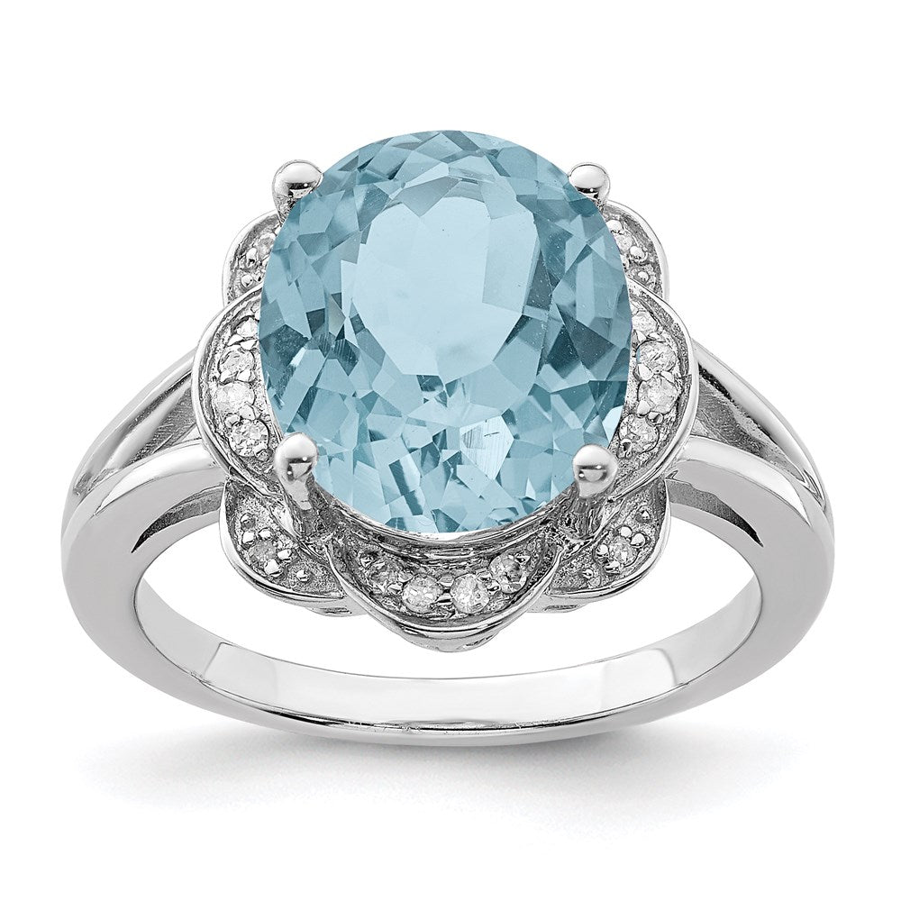 Sterling Silver Rhodium Sky Blue Topaz & Diamond Ring