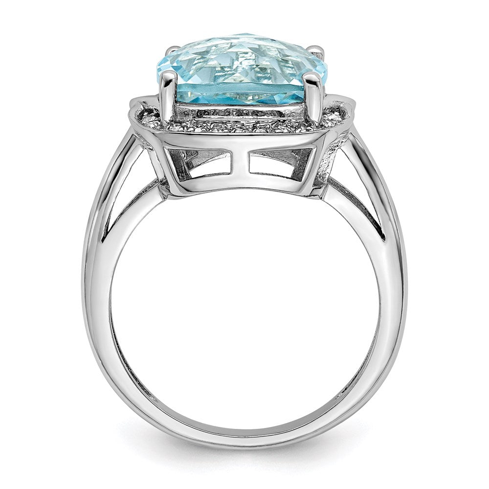 Sterling Silver Rhodium Checker-Cut Sky Blue Topaz & Diamond Ring