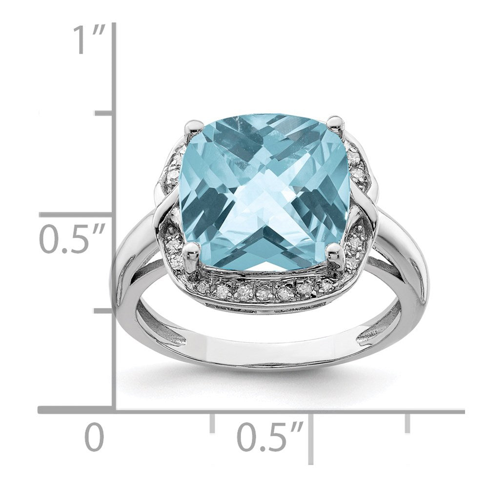 Sterling Silver Rhodium Checker-Cut Sky Blue Topaz & Diamond Ring