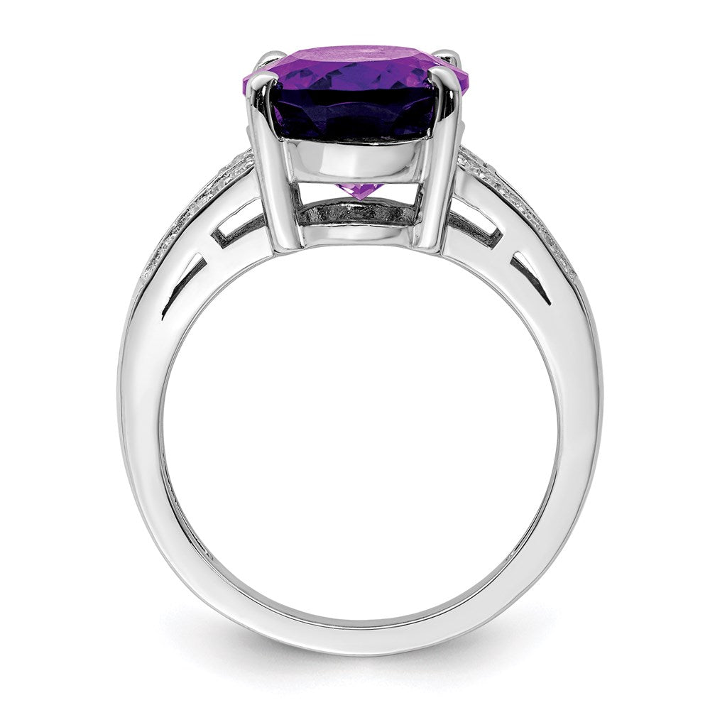 Sterling Silver Rhodium-plated Amethyst & Diamond Ring