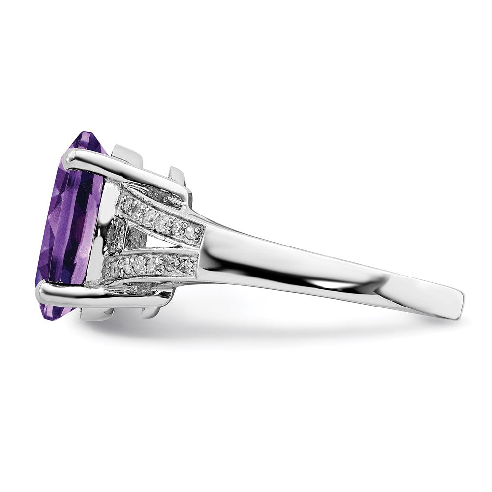 Sterling Silver Rhodium-plated Amethyst & Diamond Ring