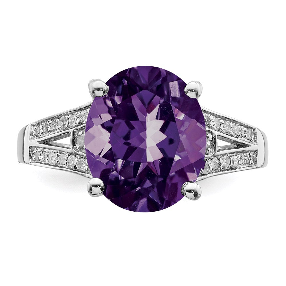 Sterling Silver Rhodium-plated Amethyst & Diamond Ring