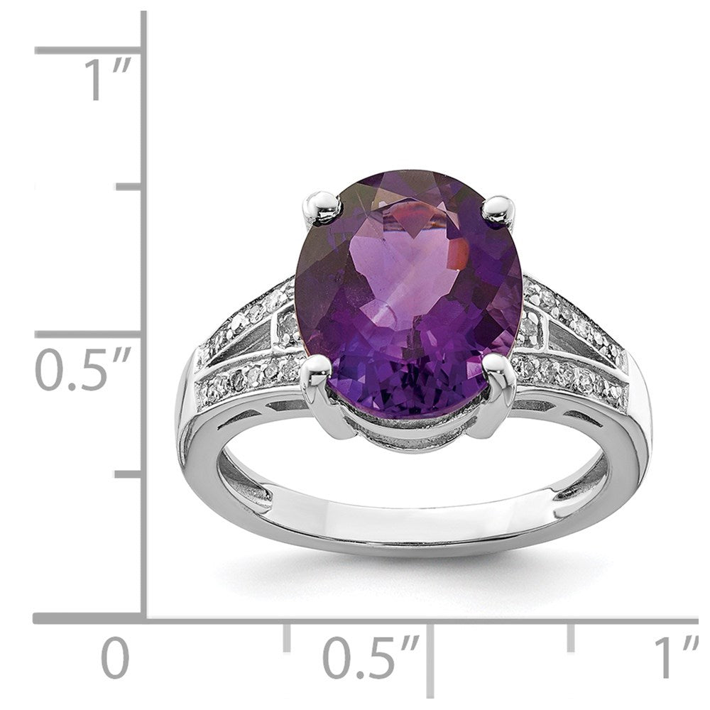 Sterling Silver Rhodium-plated Amethyst & Diamond Ring