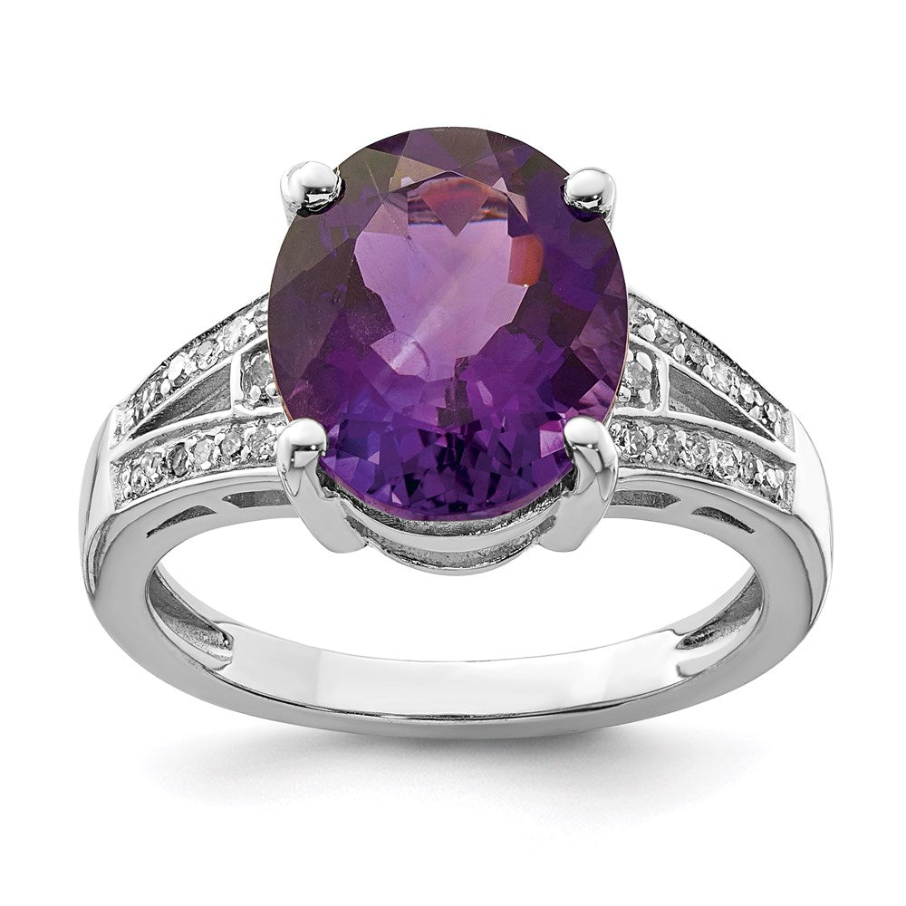 Sterling Silver Rhodium-plated Amethyst & Diamond Ring