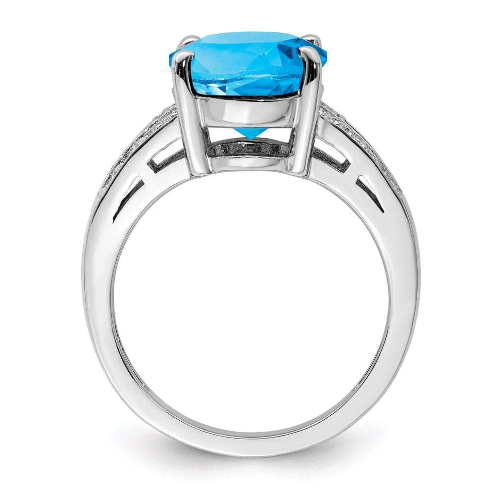 Sterling Silver Rhodium Swiss Blue Topaz & Diamond Ring