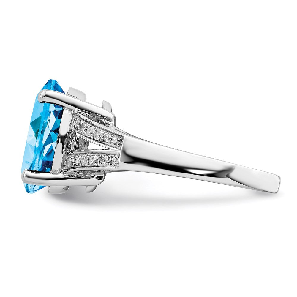 Sterling Silver Rhodium Swiss Blue Topaz & Diamond Ring