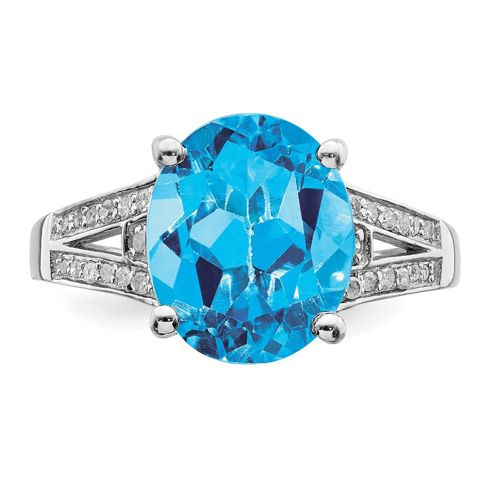 Sterling Silver Rhodium Swiss Blue Topaz & Diamond Ring