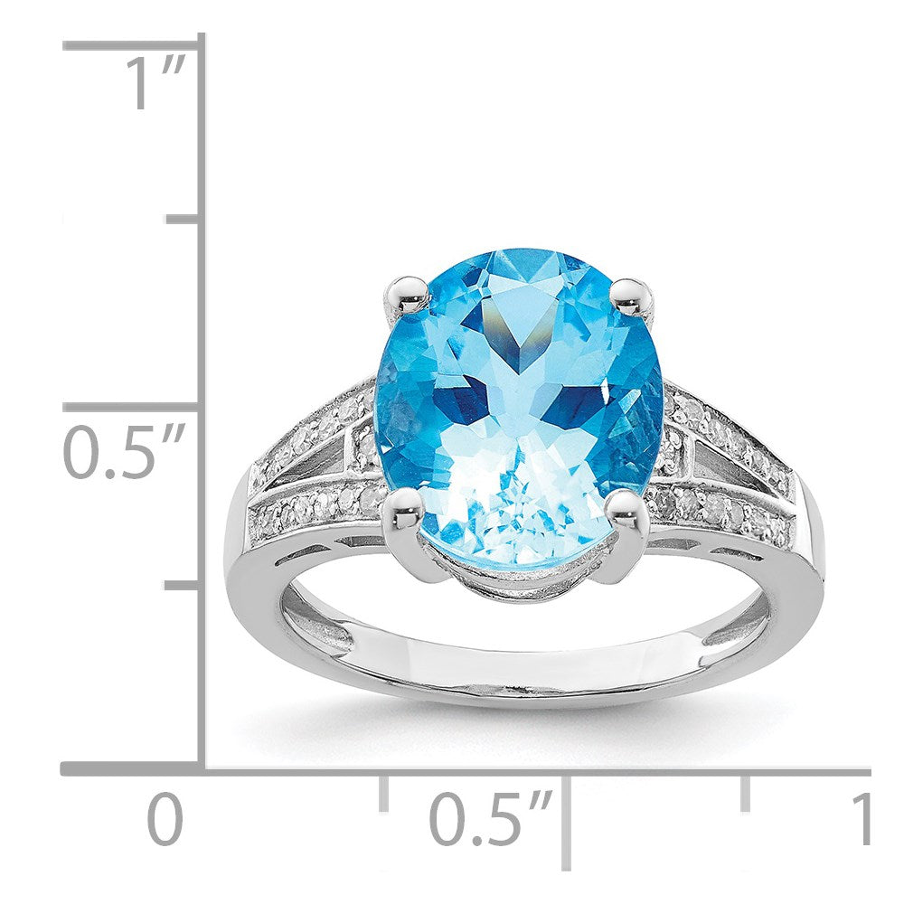 Sterling Silver Rhodium Swiss Blue Topaz & Diamond Ring