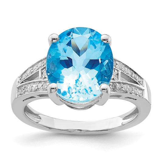 Sterling Silver Rhodium Swiss Blue Topaz & Diamond Ring