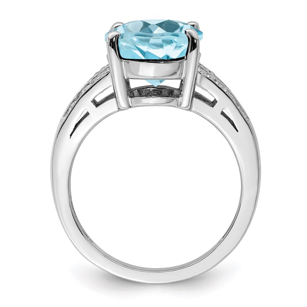 Sterling Silver Rhodium Sky Blue Topaz & Diamond Ring