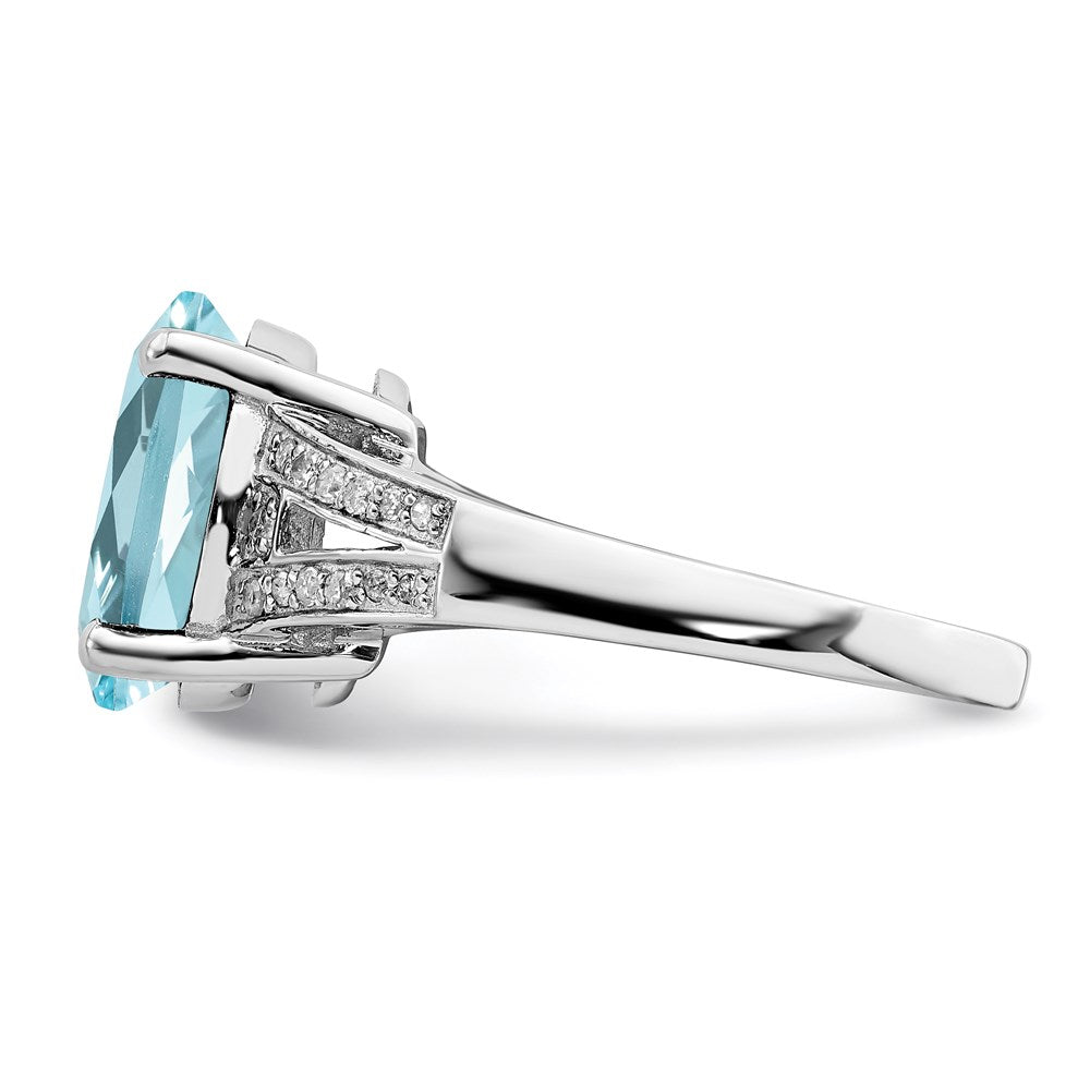 Sterling Silver Rhodium Sky Blue Topaz & Diamond Ring