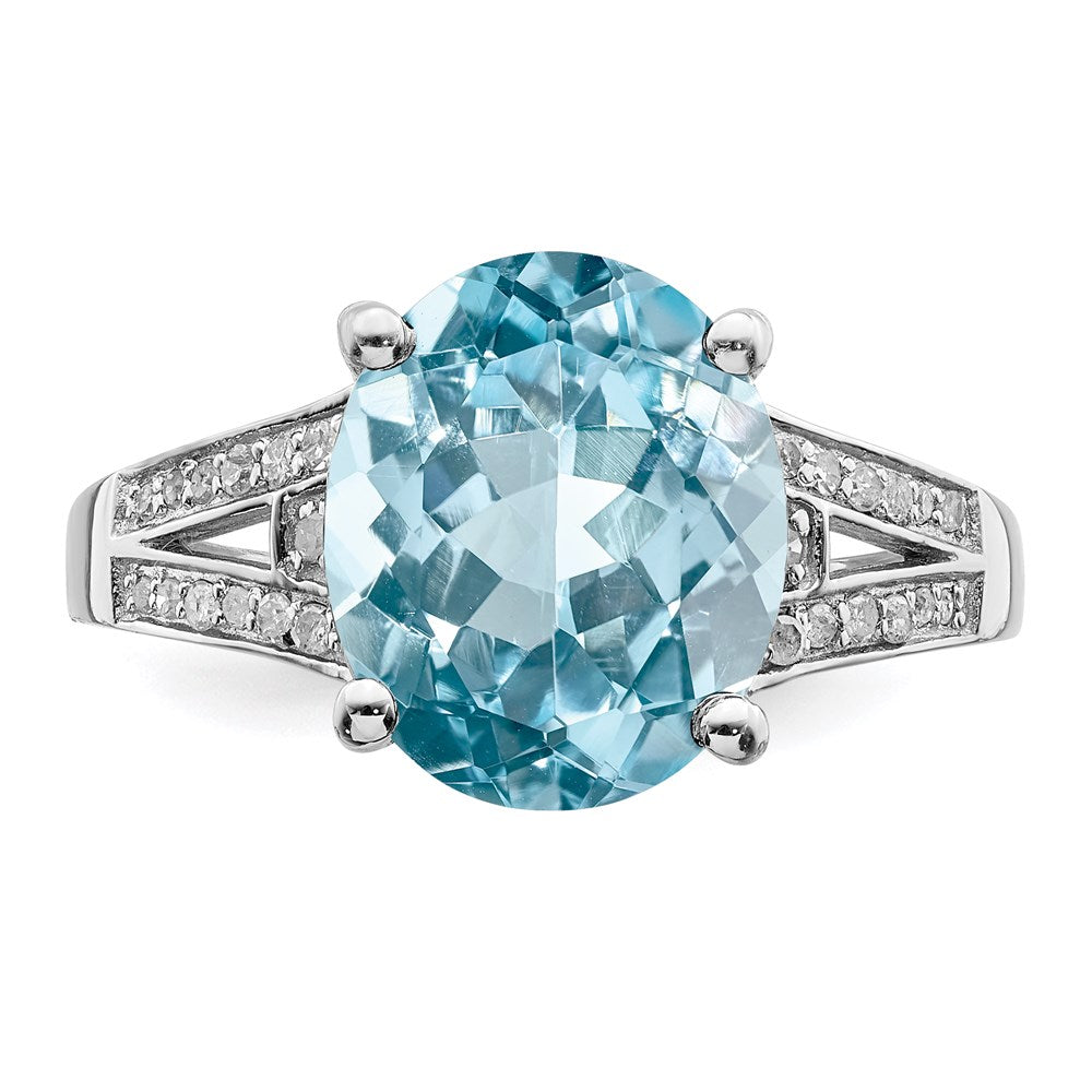 Sterling Silver Rhodium Sky Blue Topaz & Diamond Ring