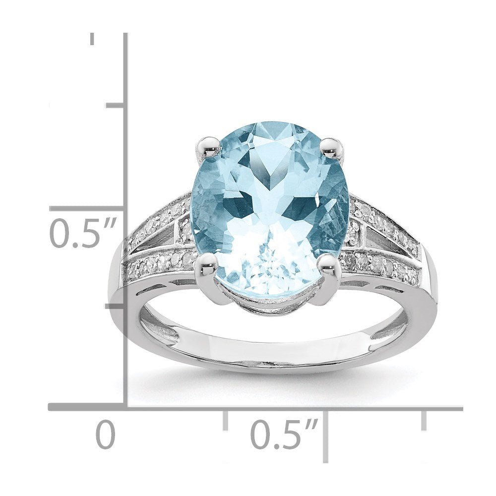 Sterling Silver Rhodium Sky Blue Topaz & Diamond Ring