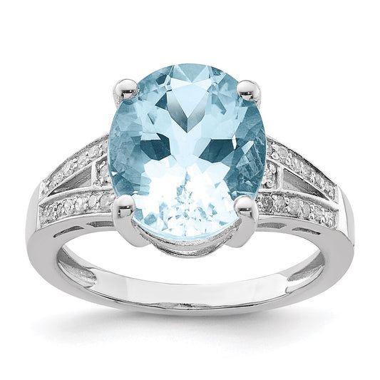 Sterling Silver Rhodium Sky Blue Topaz & Diamond Ring