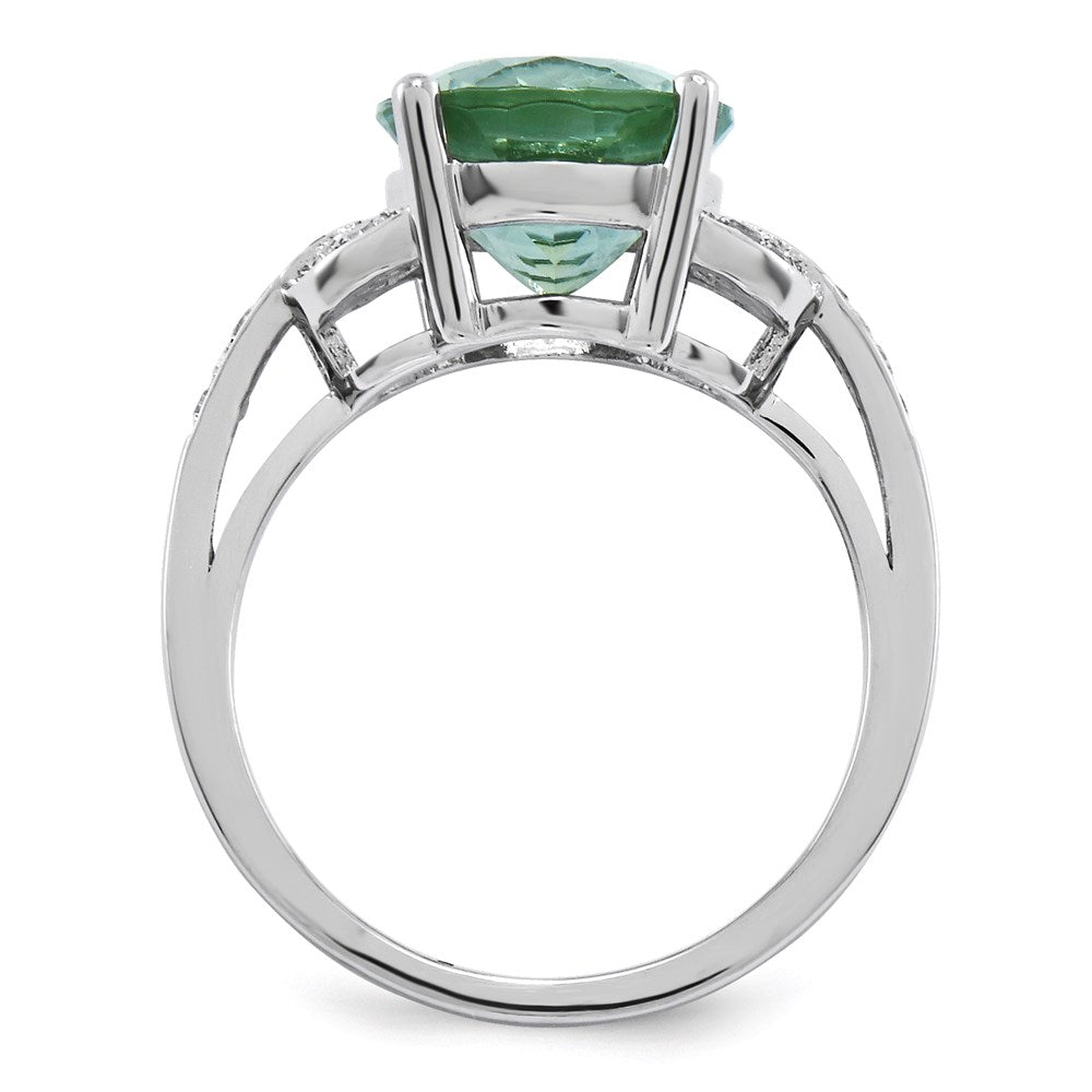 Sterling Silver Rhodium-plated Green Quartz & Diamond Ring