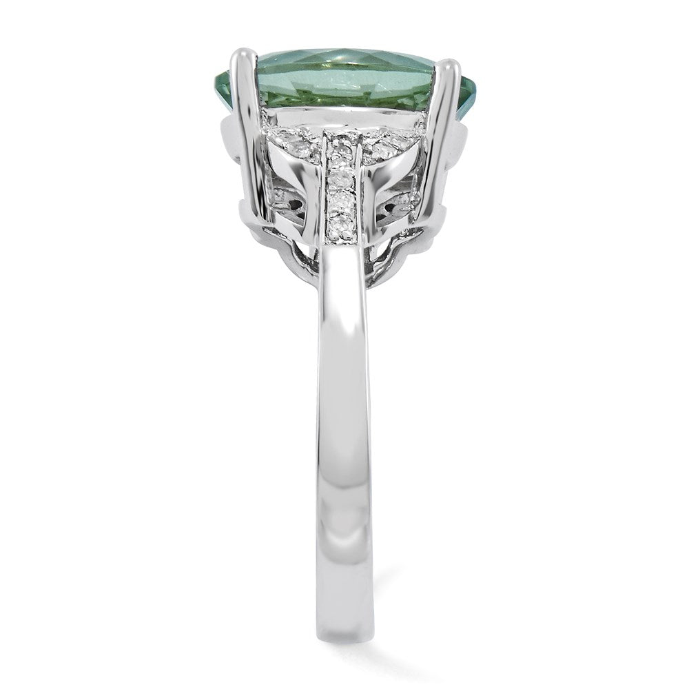 Sterling Silver Rhodium-plated Green Quartz & Diamond Ring