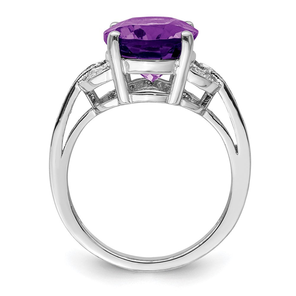 Sterling Silver Rhodium-plated Amethyst & Diamond Ring