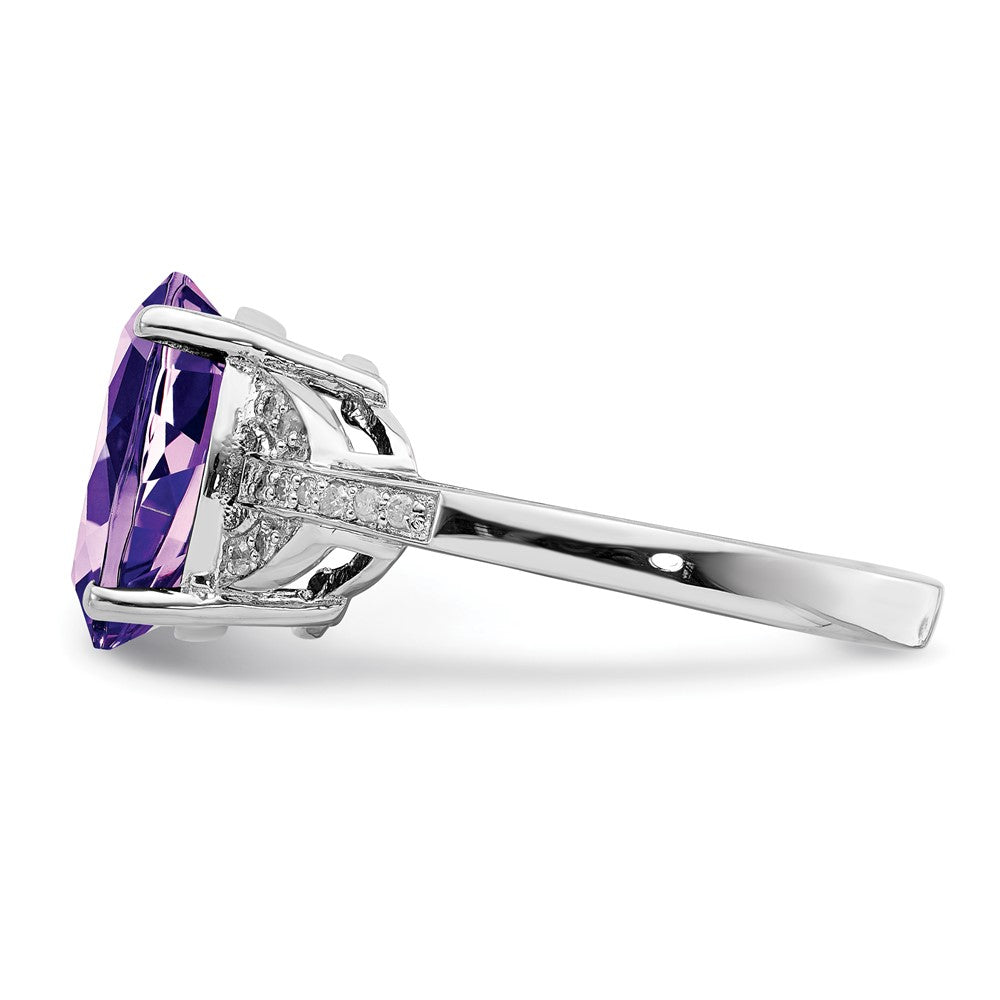 Sterling Silver Rhodium-plated Amethyst & Diamond Ring