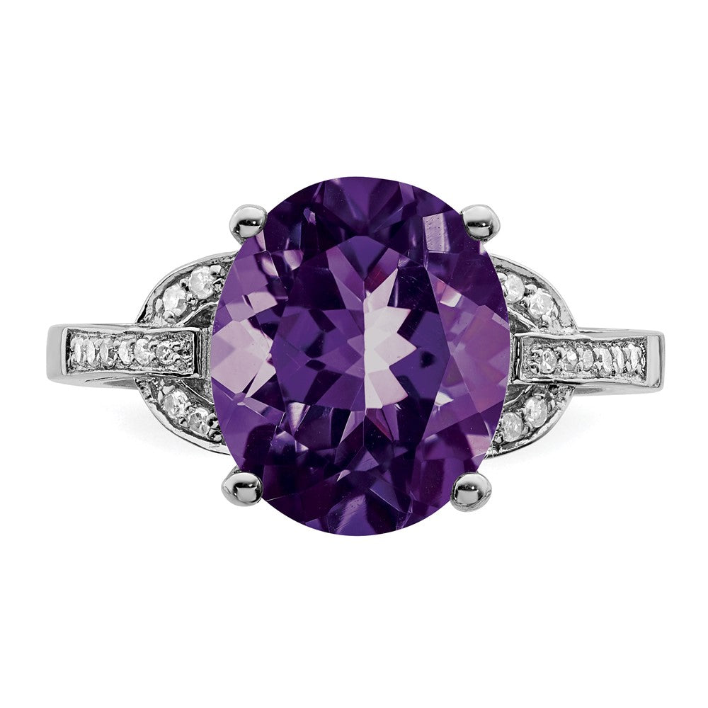 Sterling Silver Rhodium-plated Amethyst & Diamond Ring